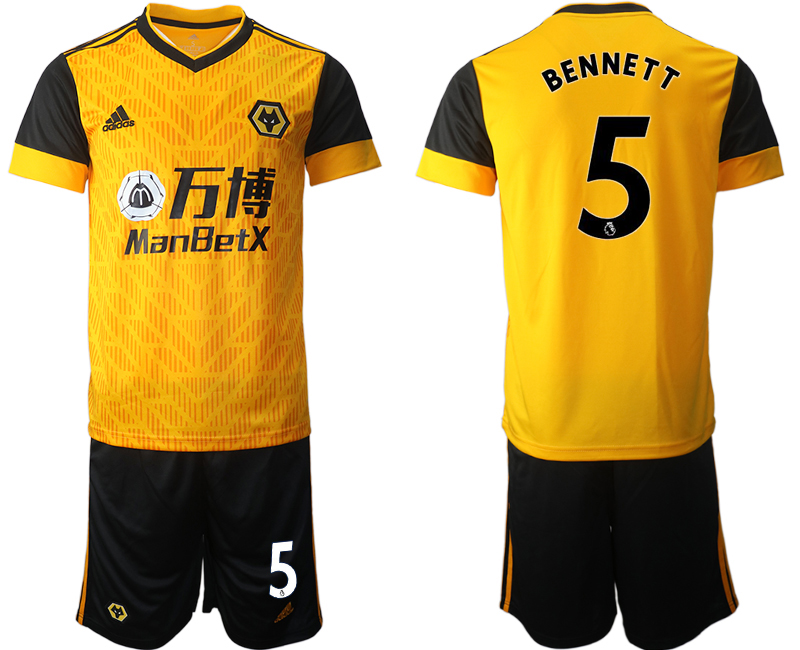 Men 2020-2021 club Wolverhampton Rangers home #5 yellow Soccer Jerseys
